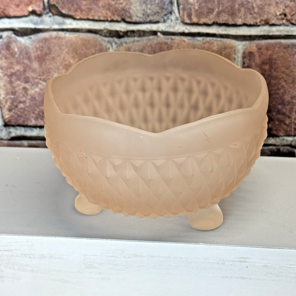 Vintage Indiana Glass, Diamond Point, Footed, Frosted Pink,‎ Candy Dish Bowl